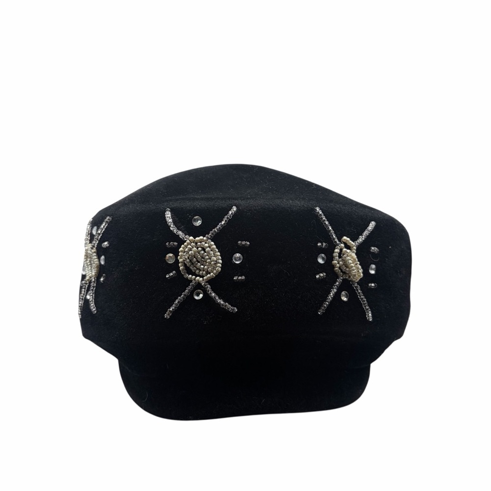 Vintage Beaded Embellished Black Beret
